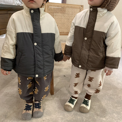 Winter children's cotton-padded jacket color matching plus velvet padded warm cotton-padded jacket